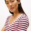 V-Ausschnitt-Streifen-T-Shirt